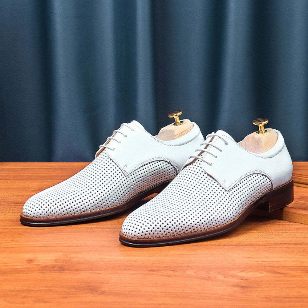 Chaussures En Cuir Pour Hommes D'affaires Décontractées Vachette Creux Derby Britannique Mode Respirant Robe Formelle Mariage Professionnels