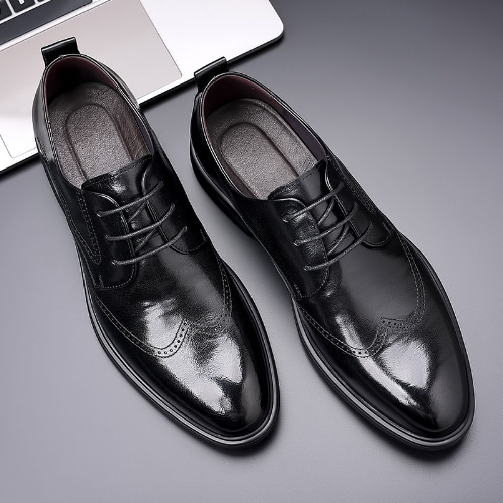 Chaussures En Cuir Pour Hommes Brock British Business Décontractées Noires Robe