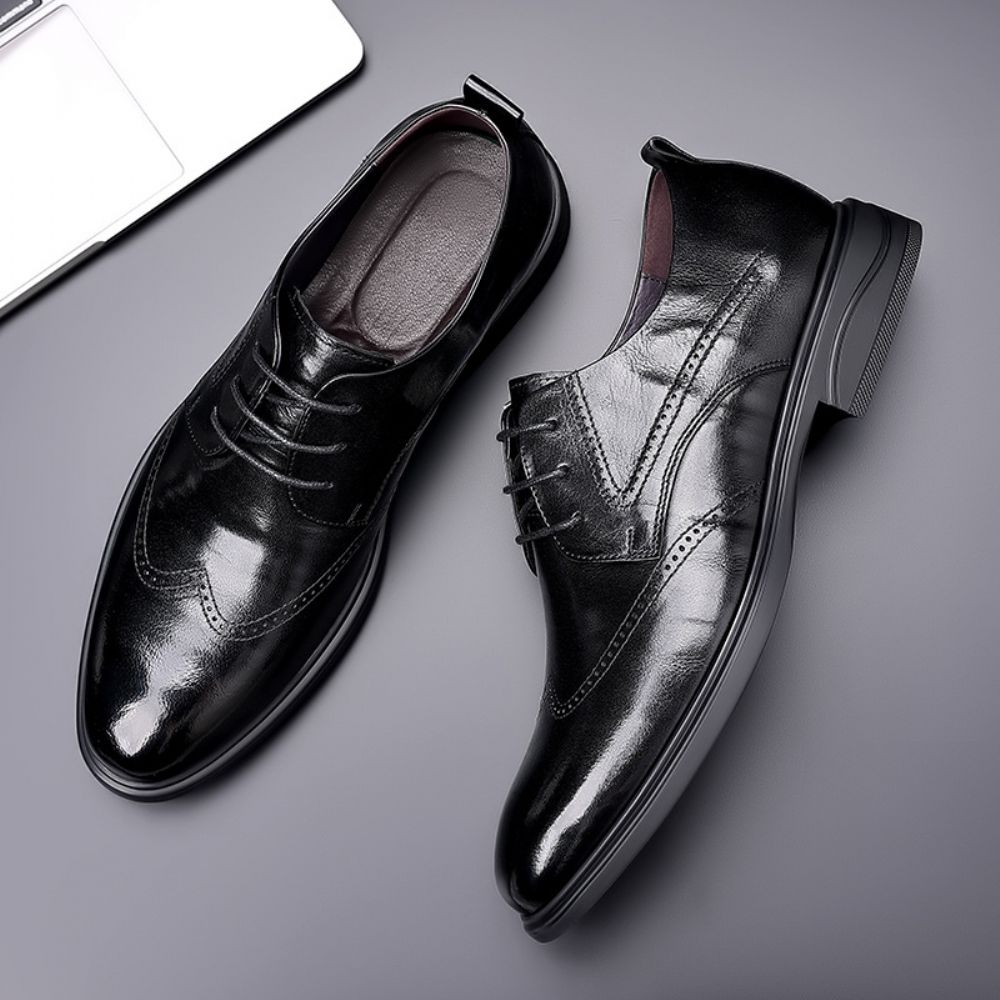 Chaussures En Cuir Pour Hommes Brock British Business Décontractées Noires Robe