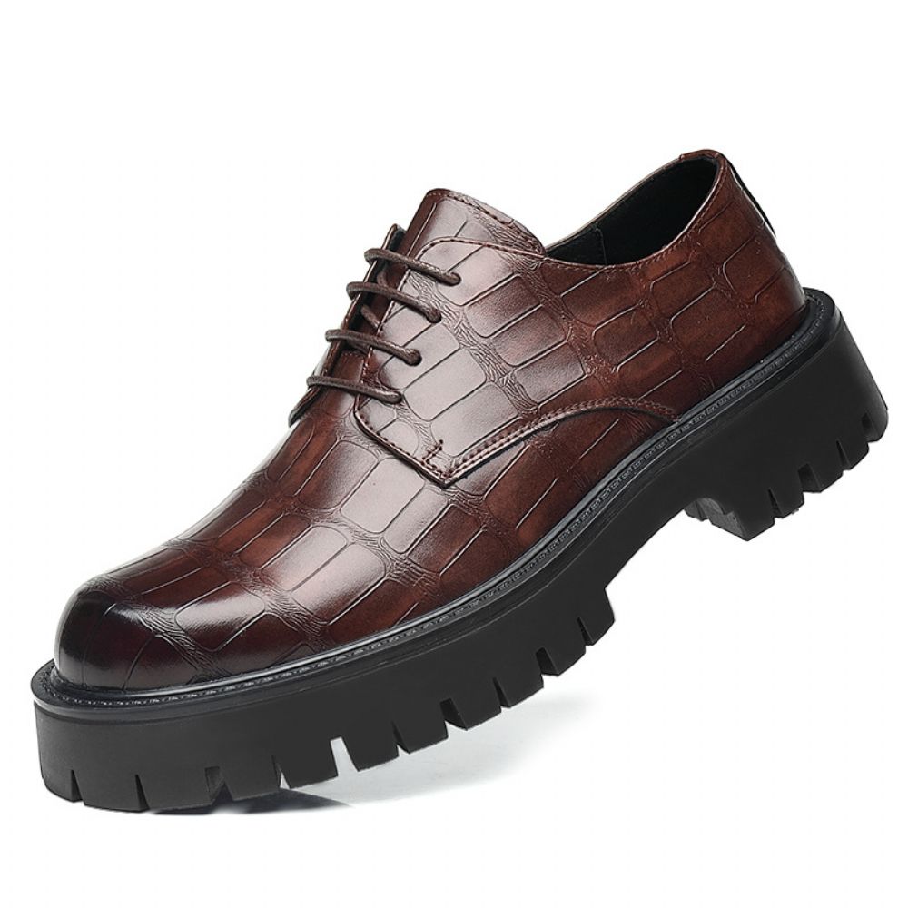 Chaussures En Cuir Hommes Respirant Style Britannique Robe D'affaires Grosse Tête Tendance Bas Bottes Martin Fond Épais Décontractées Peau Vache Pour