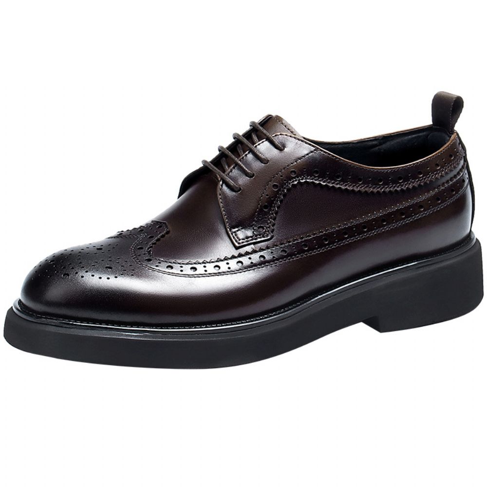 Chaussures En Cuir À Lacets Pour Hommes Robe D'affaires Vachette Gravé Léger Respirant Confortable Bureau Rétro Derby