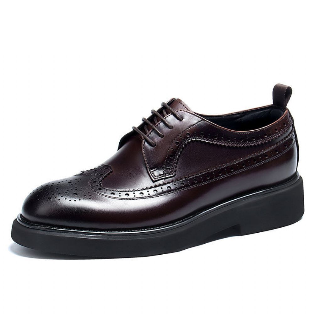 Chaussures En Cuir À Lacets Pour Hommes Robe D'affaires Vachette Gravé Léger Respirant Confortable Bureau Rétro Derby