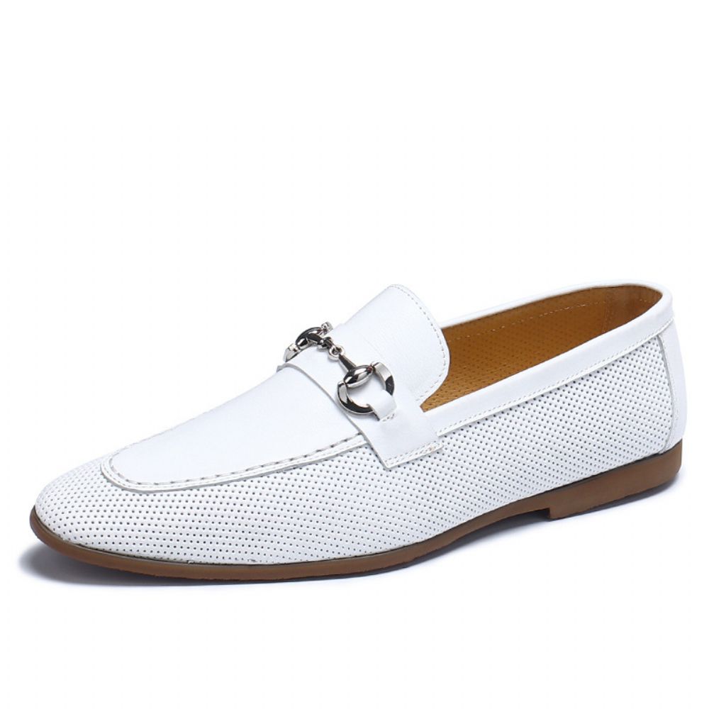 Chaussures En Cuir Respirant Hommes Véritable Robe D'affaires Tendance Surface Souple Fond Boucle Métal Blanc Conduite Mocassins Pour