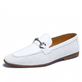 Chaussures En Cuir Respirant Hommes Véritable Robe D'affaires Tendance Surface Souple Fond Boucle Métal Blanc Conduite Mocassins Pour