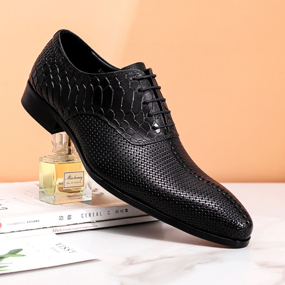 Chaussures Habillées D'affaires En Cuir Mariage Pour Hommes À Lacets Tendance Britanniques Décontractées Vachette Noir