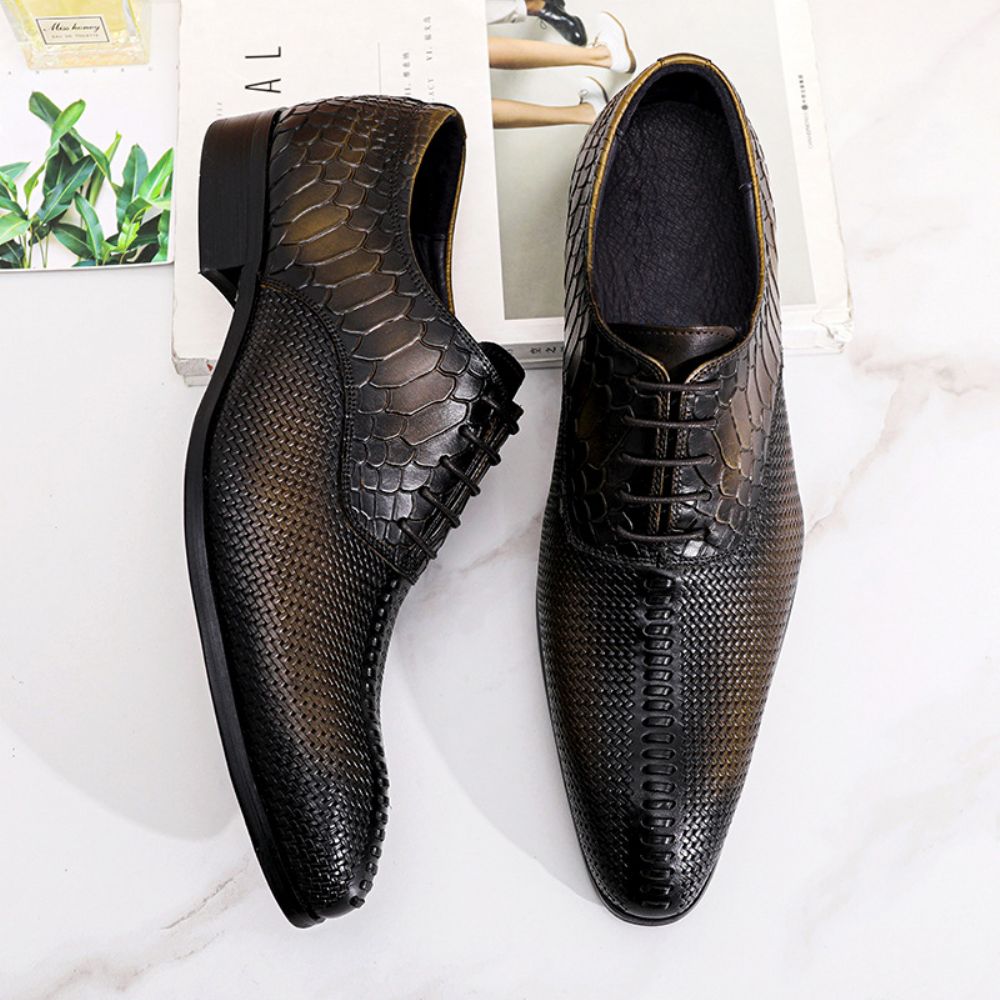 Chaussures Habillées D'affaires En Cuir Mariage Pour Hommes À Lacets Tendance Britanniques Décontractées Vachette Noir