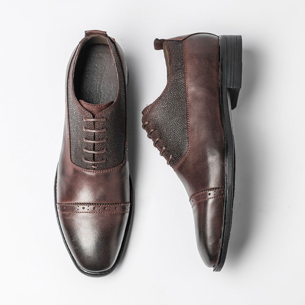 Chaussures Pour Hommes Printemps Style Britannique D'âge Moyen Rétro Affaires Derby Première Couche En Cuir Vachette Décontracté