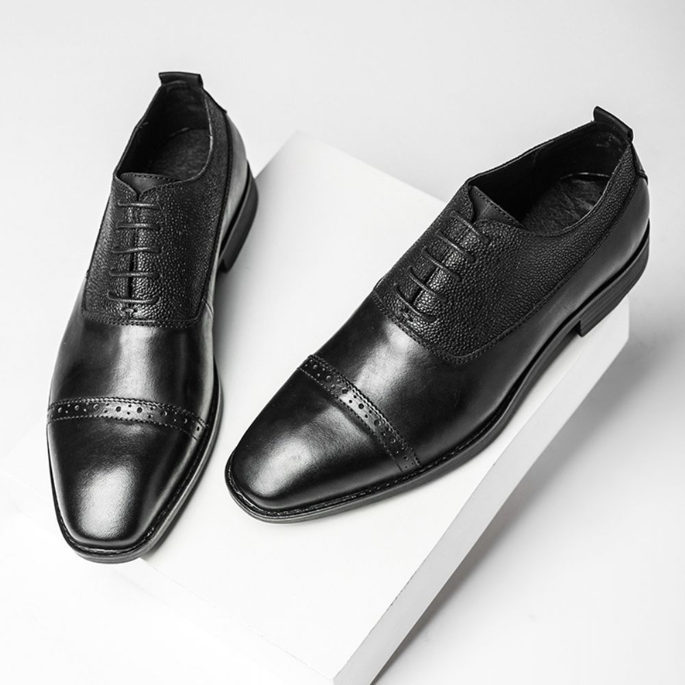 Chaussures Pour Hommes Printemps Style Britannique D'âge Moyen Rétro Affaires Derby Première Couche En Cuir Vachette Décontracté