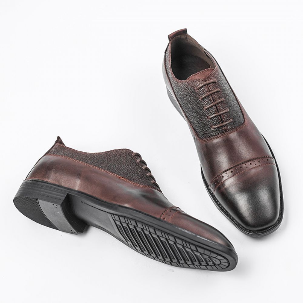 Chaussures Pour Hommes Printemps Style Britannique D'âge Moyen Rétro Affaires Derby Première Couche En Cuir Vachette Décontracté