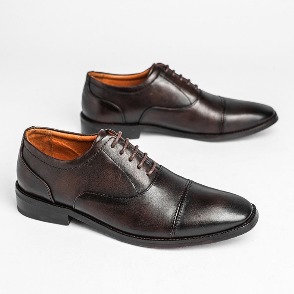 Couche D'orteil En Cuir Pour Hommes Chaussures Formelles D'affaires Vachette Bureau Mariage Derby Britanniques À Bout Carré