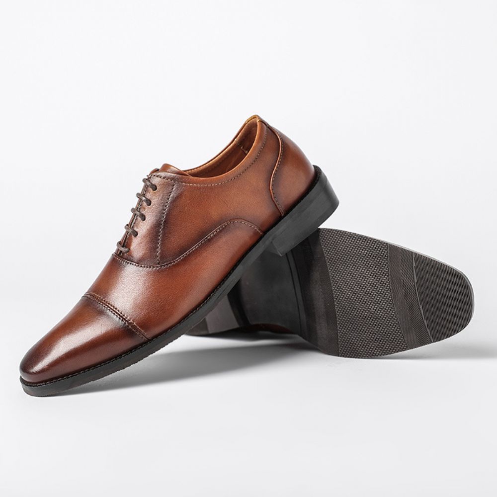 Couche D'orteil En Cuir Pour Hommes Chaussures Formelles D'affaires Vachette Bureau Mariage Derby Britanniques À Bout Carré