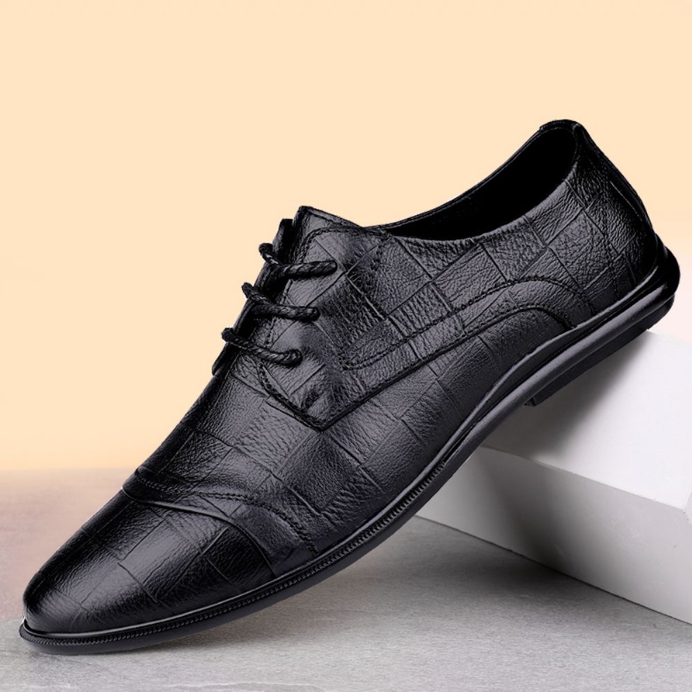 Couverture Orteil Première Couche Cuir Vachette Conduite Noir Affaires Chaussures En Bas Haut Pointu Bureau Formel Décontractées Pour Hommes