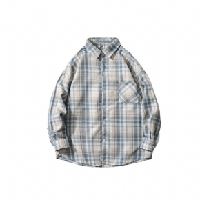 Automne Nouveau Revers Ample Chemise À Carreaux Manches Longues Hommes Tendance Personnalité Manteau