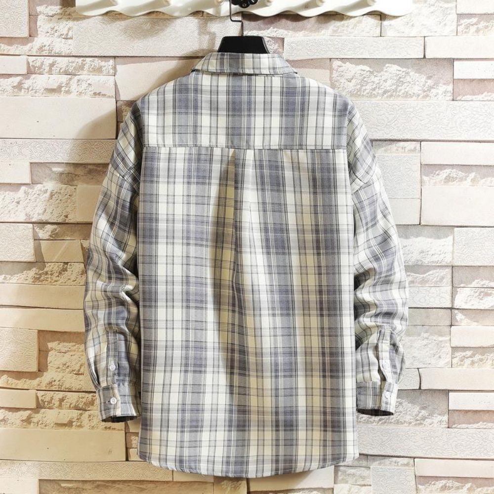 Automne Nouveau Revers Ample Chemise À Carreaux Manches Longues Hommes Tendance Personnalité Manteau