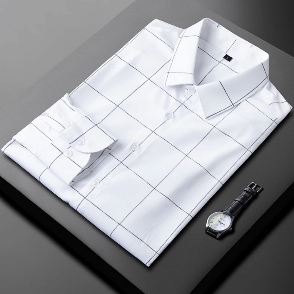 Chemise À Carreaux Luxe Légère Et Soyeuse Sans Fer Pour Hommes Manches Longues Été Automne 2024 En Soie Glace Travail Professionnel Mince Affaires Légères