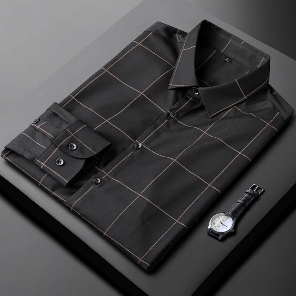 Chemise À Carreaux Luxe Légère Et Soyeuse Sans Fer Pour Hommes Manches Longues Été Automne 2024 En Soie Glace Travail Professionnel Mince Affaires Légères