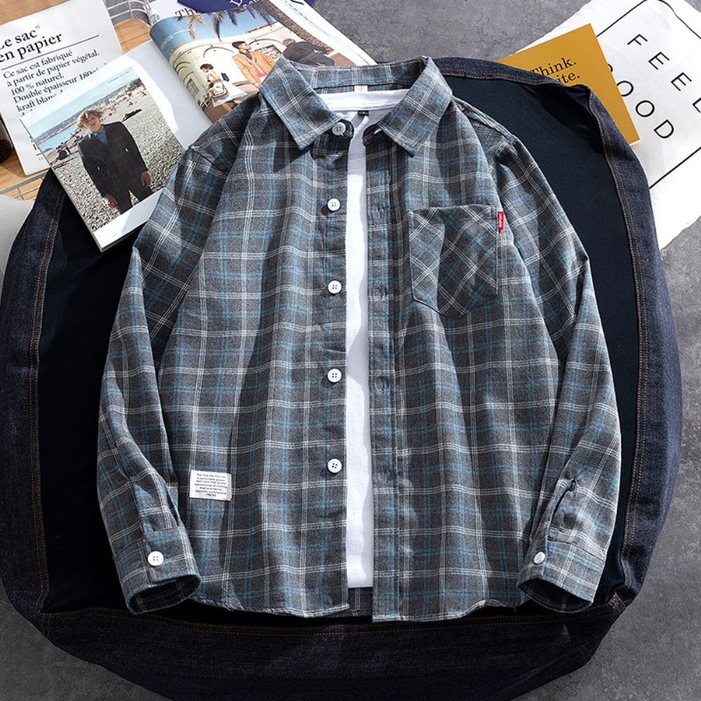 Chemise À Carreaux Manches Longues Pour Hommes D'automne Veste Décontractée Simple Basique