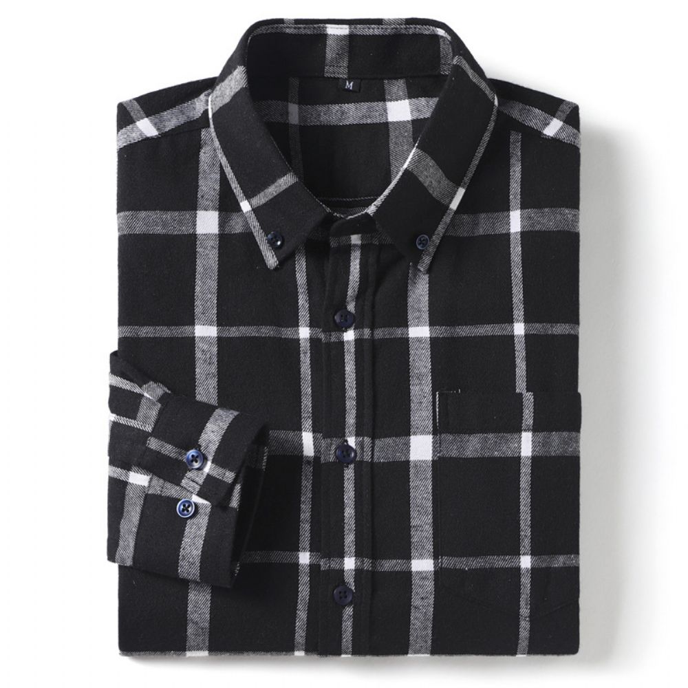 Chemise À Manches Longues Carreaux Pour Hommes Printemps Décontractée Simple