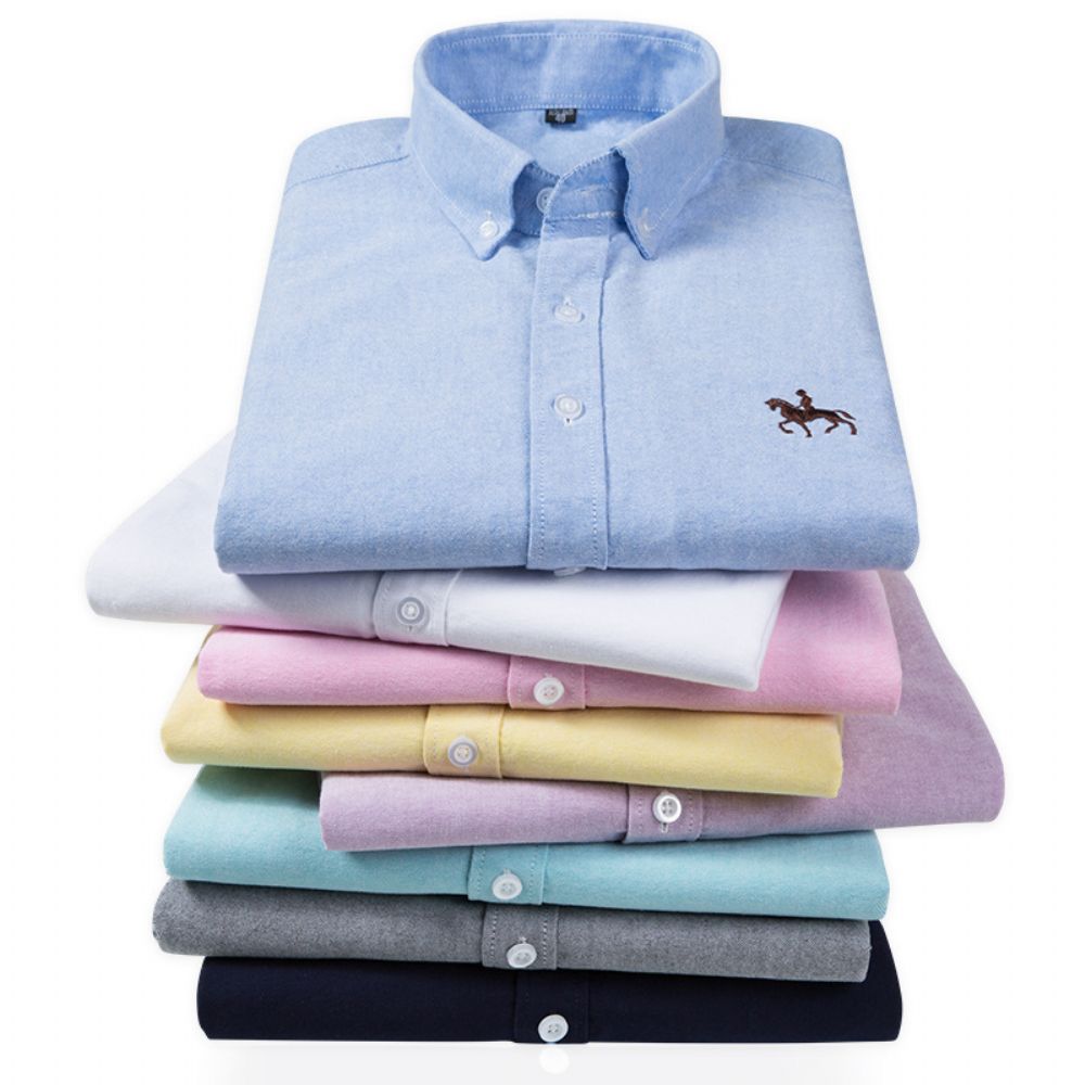 Chemise Oxford À Manches Longues En Coton Pour Hommes Jeunes Et D'âge Moyen Broderie