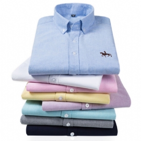 Chemise Oxford À Manches Longues En Coton Pour Hommes Jeunes Et D'âge Moyen Broderie