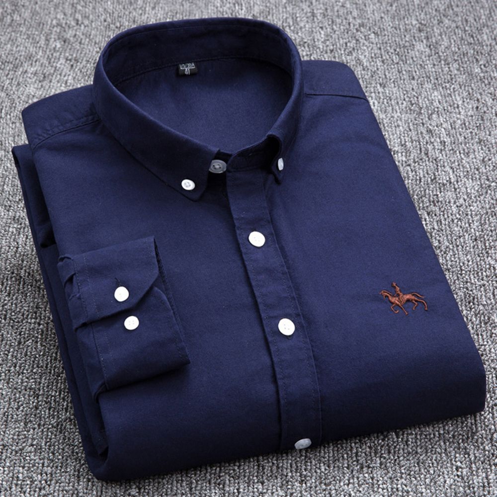 Chemise Oxford À Manches Longues En Coton Pour Hommes Jeunes Et D'âge Moyen Broderie