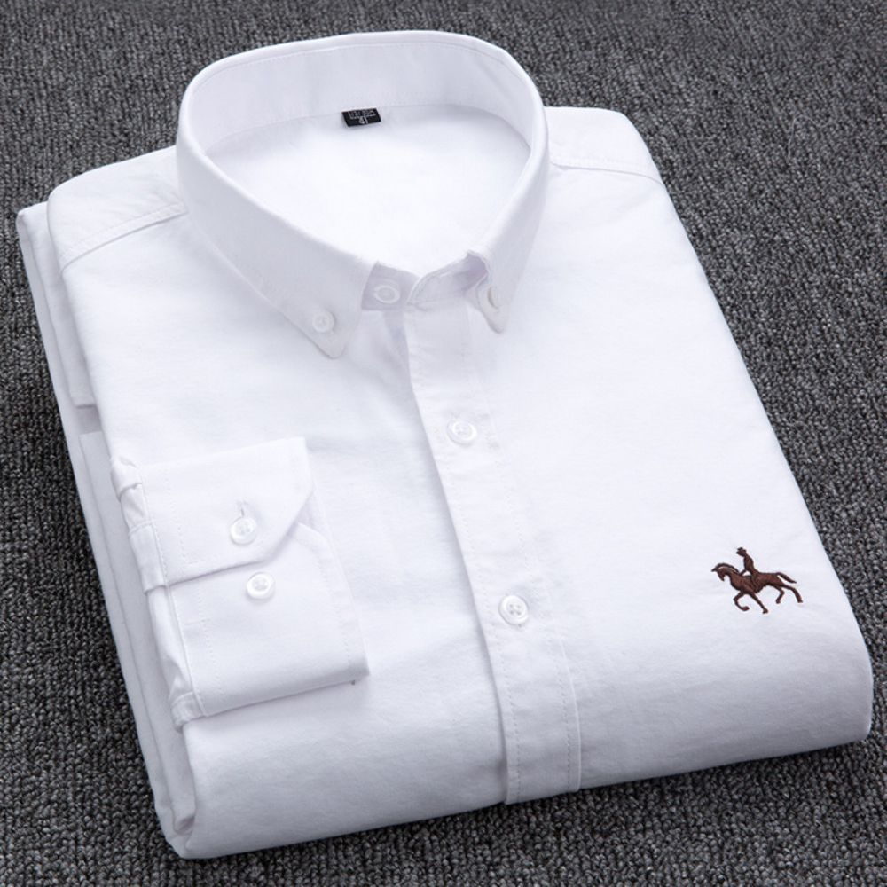 Chemise Oxford À Manches Longues En Coton Pour Hommes Jeunes Et D'âge Moyen Broderie