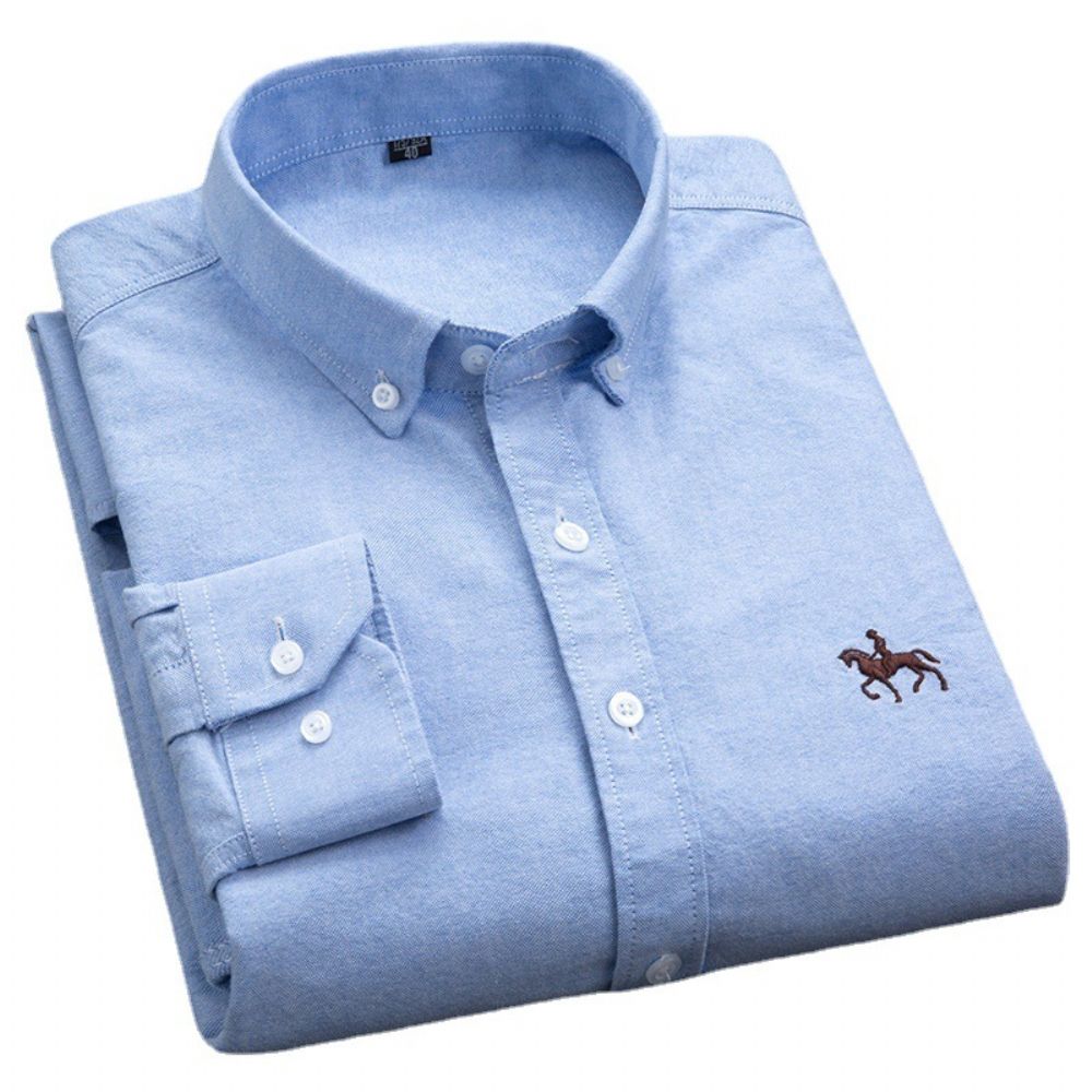 Chemise Oxford À Manches Longues En Coton Pour Hommes Jeunes Et D'âge Moyen Broderie