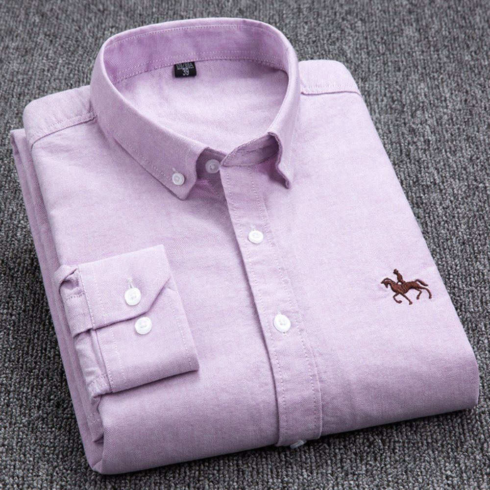 Chemise Oxford À Manches Longues En Coton Pour Hommes Jeunes Et D'âge Moyen Broderie