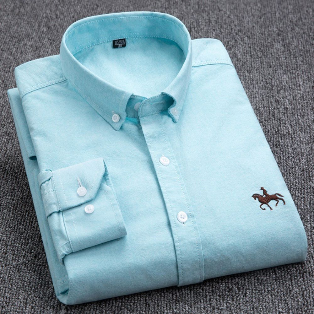 Chemise Oxford À Manches Longues En Coton Pour Hommes Jeunes Et D'âge Moyen Broderie