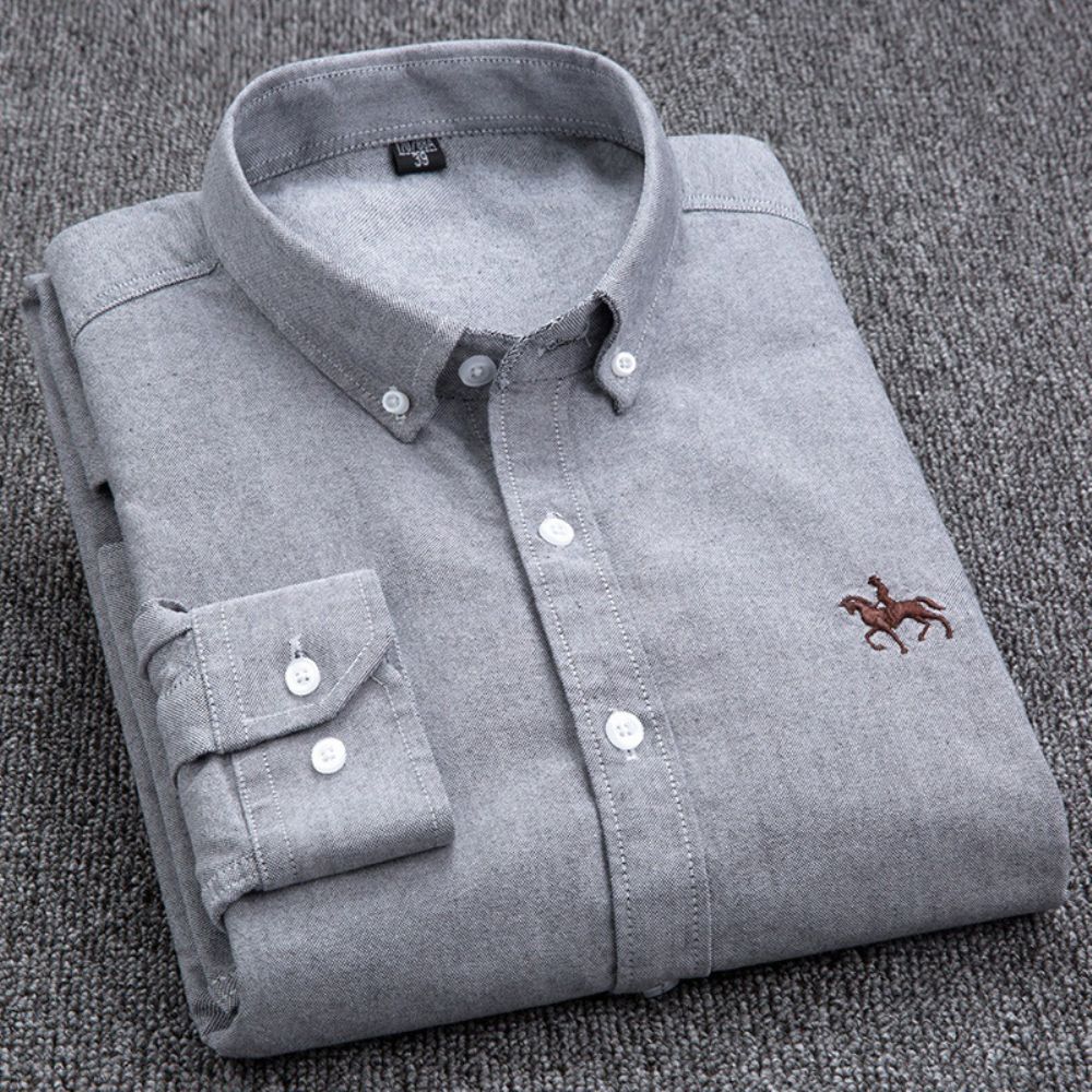 Chemise Oxford À Manches Longues En Coton Pour Hommes Jeunes Et D'âge Moyen Broderie