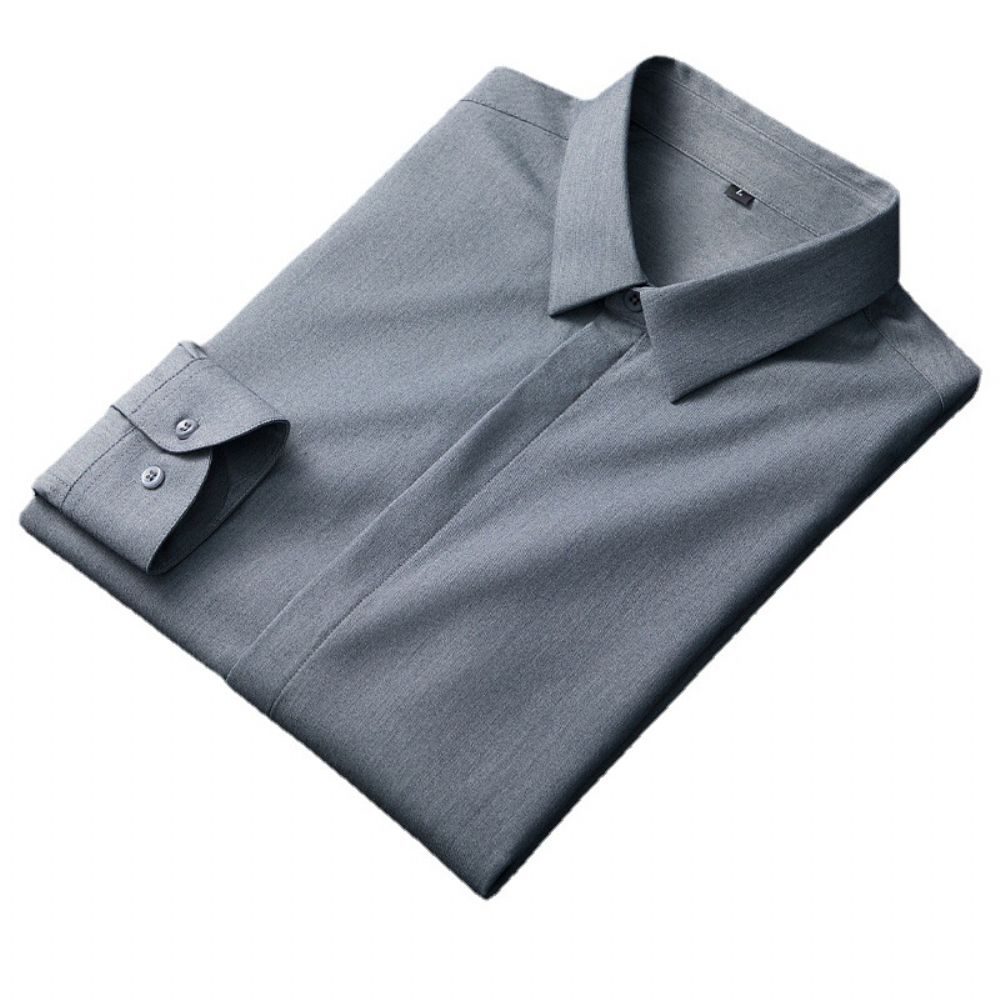 Simple Affaires Chemise Décontractée Hommes 2024 Printemps Et Automne Section Mince Couleur Unie Sans Fer À Manches Longues Gris