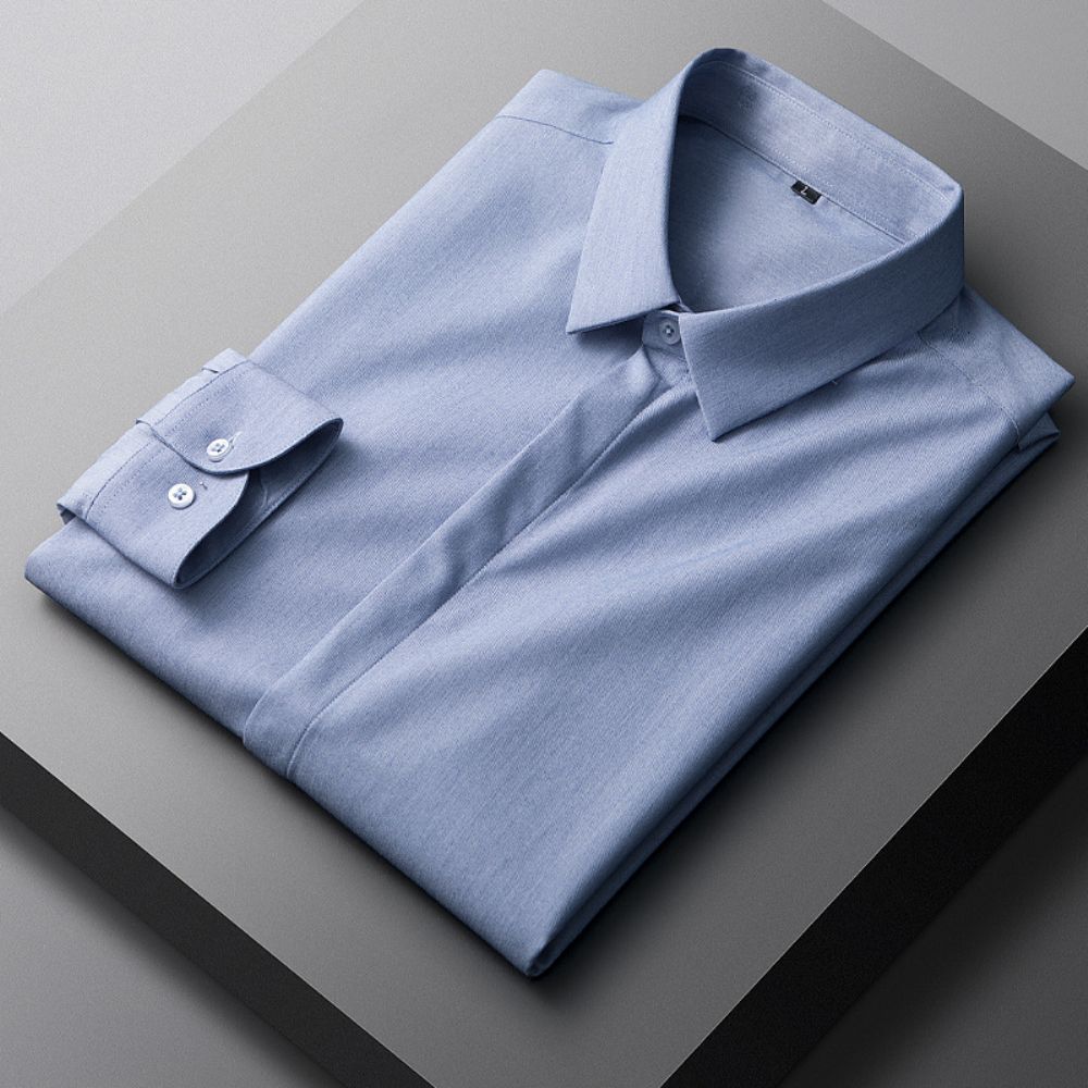 Simple Affaires Chemise Décontractée Hommes 2024 Printemps Et Automne Section Mince Couleur Unie Sans Fer À Manches Longues Gris