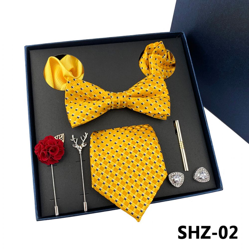 2024 Hommes Cravate Lumière Luxe Coffret Cadeau Mariage Poche Carré Broche Manchette Fête Pères