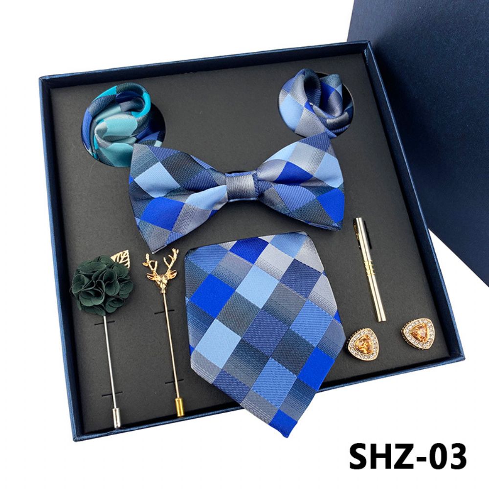 2024 Hommes Cravate Lumière Luxe Coffret Cadeau Mariage Poche Carré Broche Manchette Fête Pères