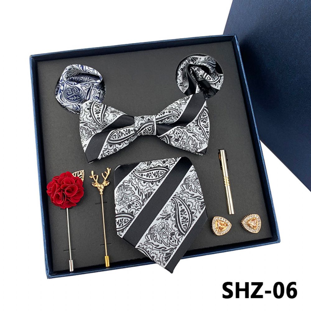 2024 Hommes Cravate Lumière Luxe Coffret Cadeau Mariage Poche Carré Broche Manchette Fête Pères