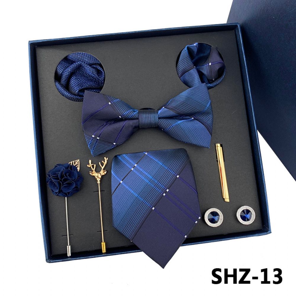 2024 Hommes Cravate Lumière Luxe Coffret Cadeau Mariage Poche Carré Broche Manchette Fête Pères