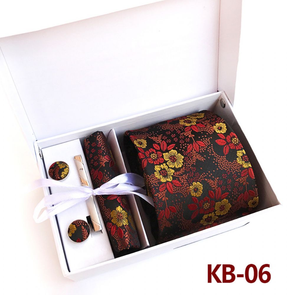 Coffret Cadeau Cravate Pour Homme Ensemble 6 Pièces Mariage À Grande Fleur