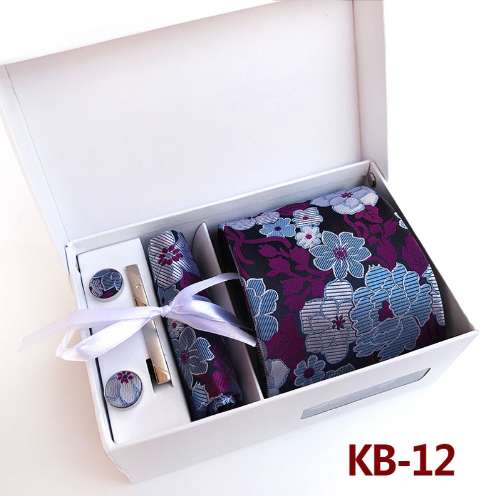 Coffret Cadeau Cravate Pour Homme Ensemble 6 Pièces Mariage À Grande Fleur