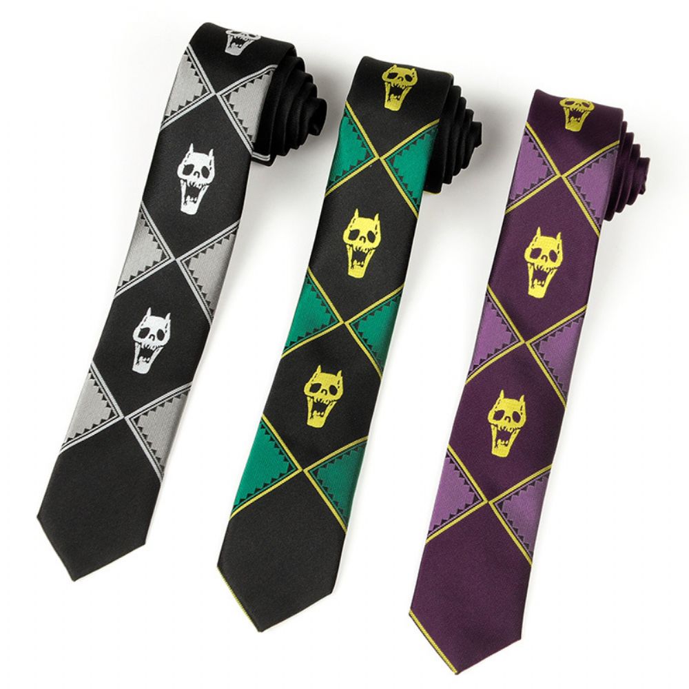 Cravate Bizarre Adventure Skull Noir Lazy Zipper Tie Pour Homme