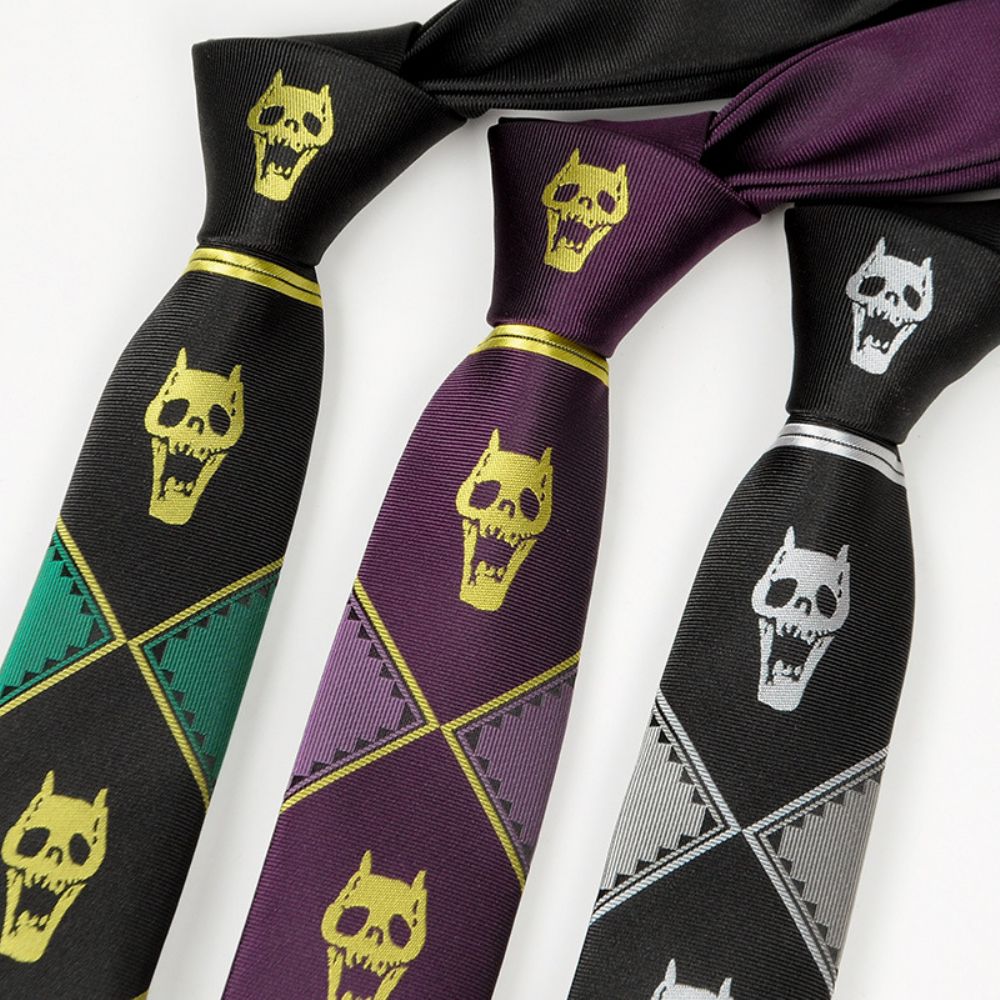 Cravate Bizarre Adventure Skull Noir Lazy Zipper Tie Pour Homme