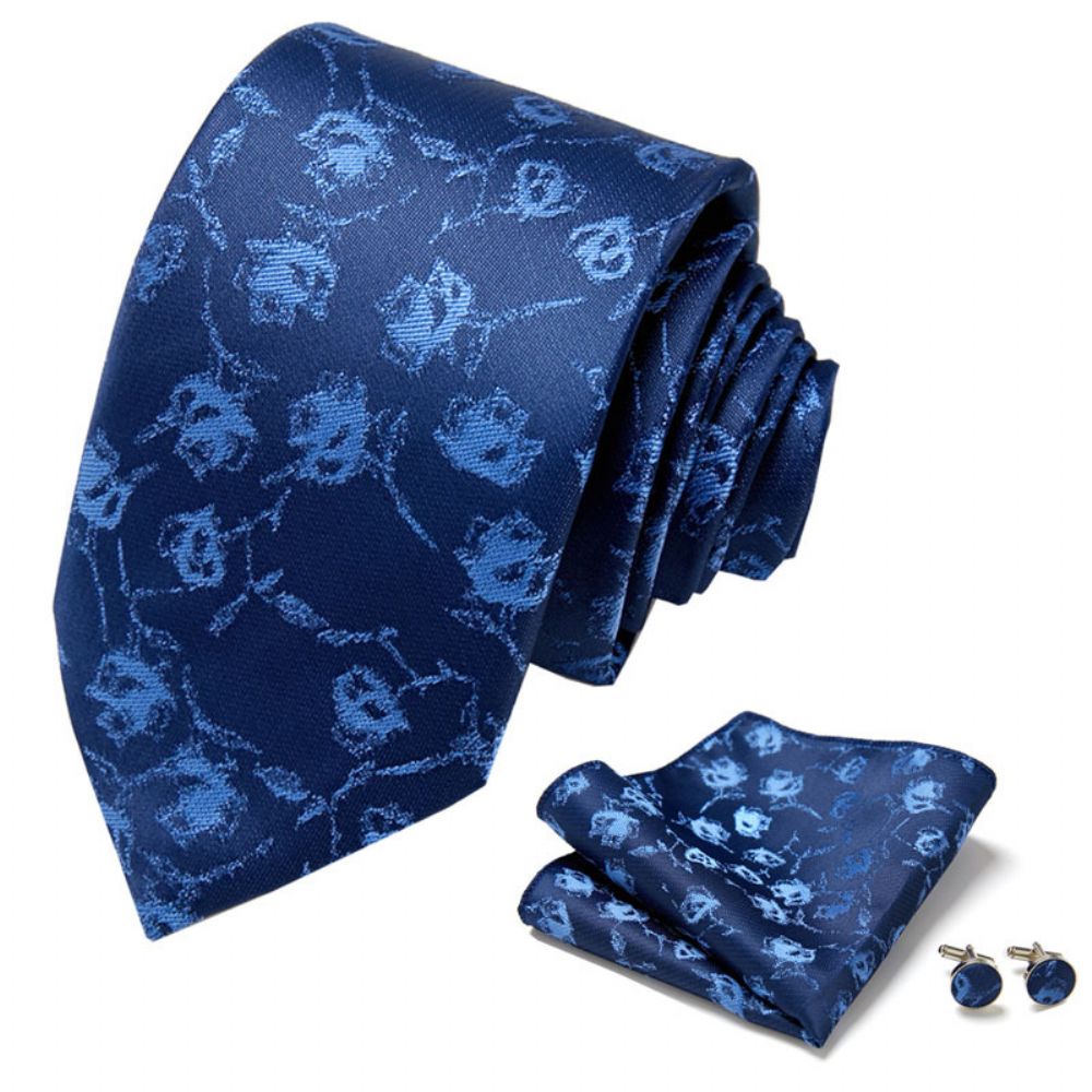 Cravate Hommes D'affaires Professionnel Robe 3 Pièces Costume Bleu Rayé Boîte-cadeau Polyester Soie 7.5cm Emballage