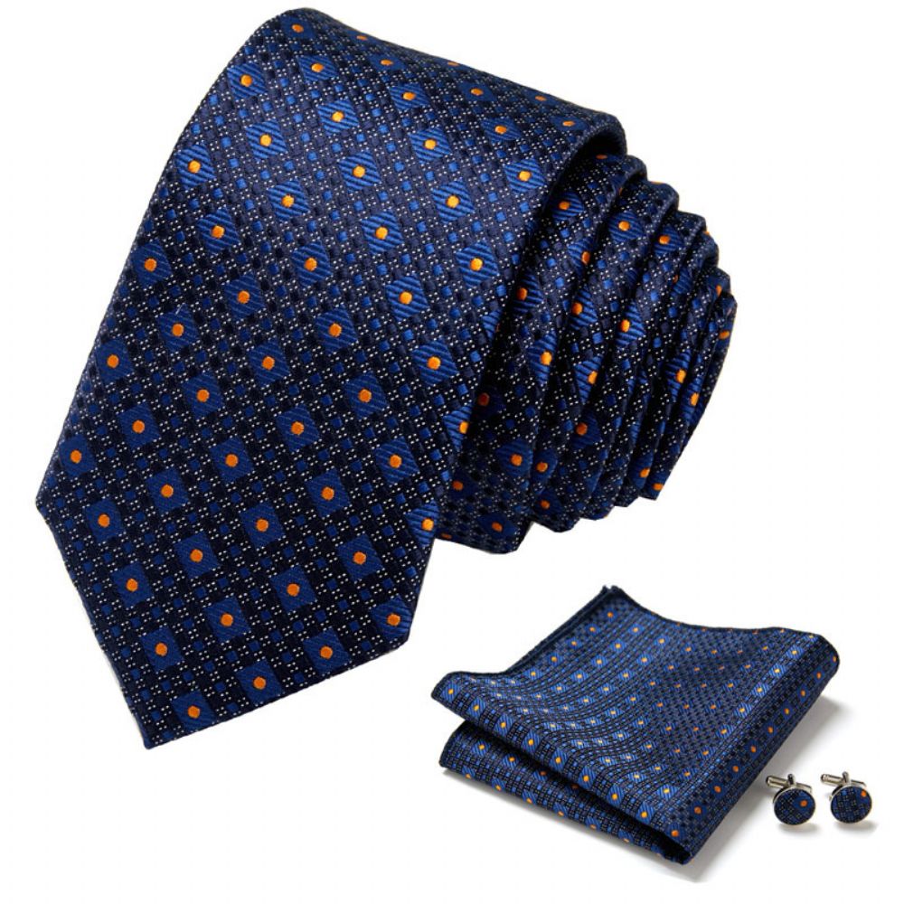 Cravate Hommes D'affaires Professionnel Robe 3 Pièces Costume Bleu Rayé Boîte-cadeau Polyester Soie 7.5cm Emballage