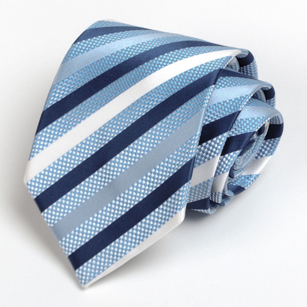 Cravate Pour Hommes Affaires Vêtements Cérémonie Étudiants Professionnels 8cm Marié Garçons D'honneur Mariage Rayures Bleues