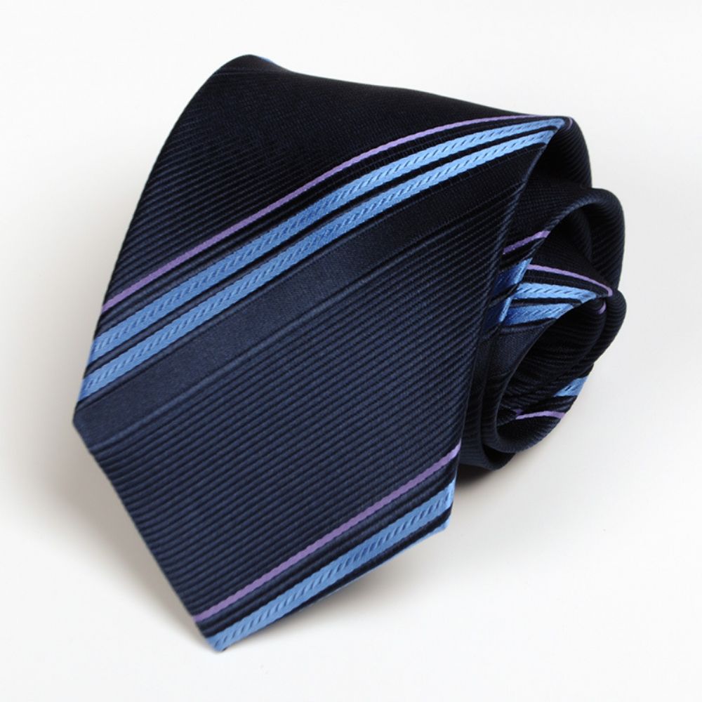 Cravate Pour Hommes Affaires Vêtements Cérémonie Étudiants Professionnels 8cm Marié Garçons D'honneur Mariage Rayures Bleues